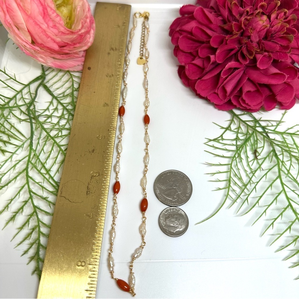 NEW⚜️Coral & Baroque Pearl Beaded Necklace - Picture 5 of 5